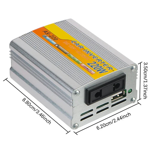 220W Car Power Inverter – 12V DC to 220V AC Converter with USB & Battery Clips