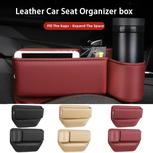 Leather Car Seat Gap Organizer – Multifunctional Console Crevice Filler with Cup Holder
