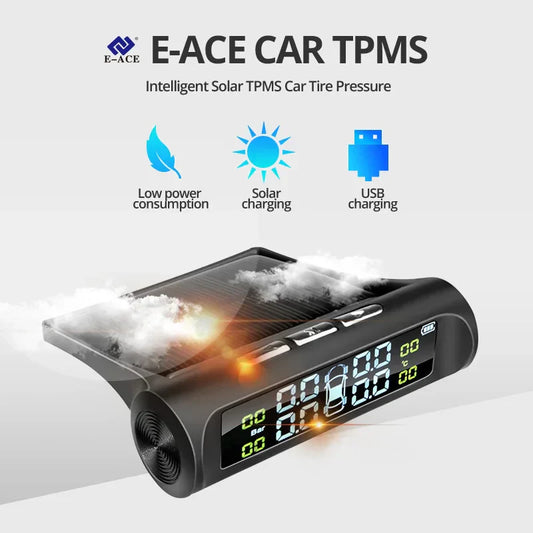E-ACE Solar Power TPMS – Car Tire Pressure & Temperature Alarm System