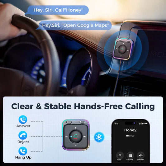 Joyroom Bluetooth 5.3 Wireless Receiver – Car Adapter with Dual Mics & ENC Noise Cancellation (3.5mm AUX)