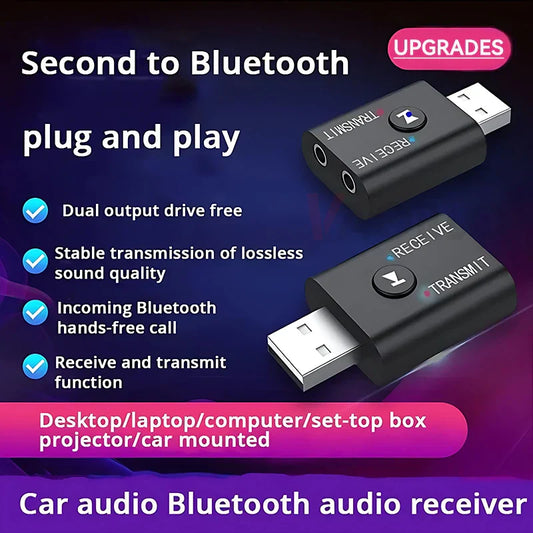 2-in-1 Bluetooth Audio Transmitter & Receiver – Wireless Adapter with HD Mic & 3.5mm AUX/USB