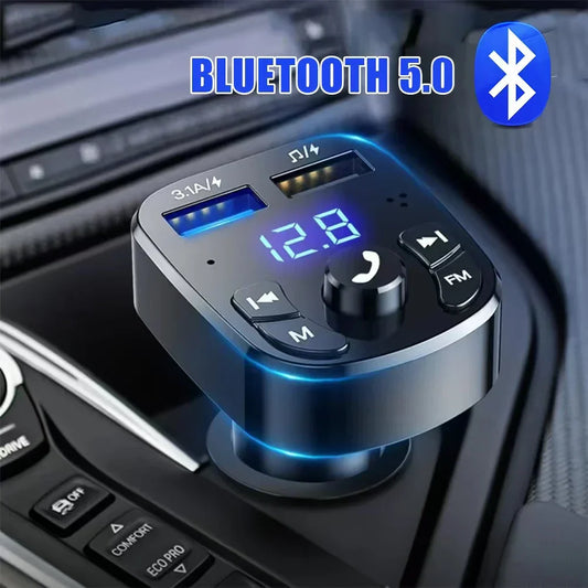 Car Hands-Free Bluetooth 5.0 FM Transmitter – MP3 Player & Dual USB Fast Charger
