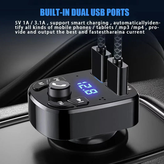 Car Hands-Free Bluetooth 5.0 FM Transmitter – MP3 Player & Dual USB Fast Charger
